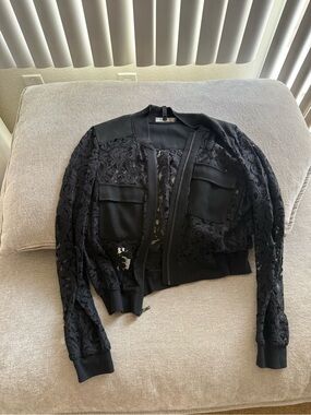 BCBGMaxAzria Black Lace Bomber Jacket